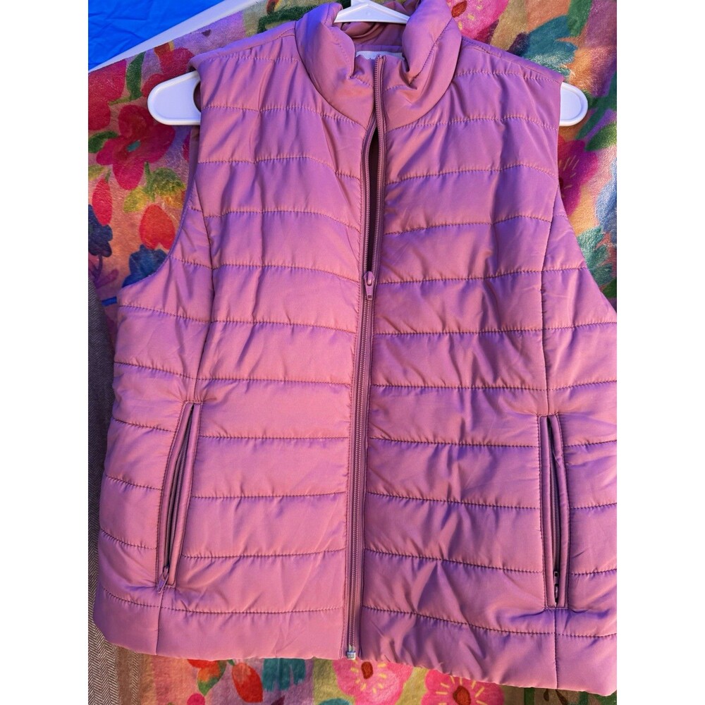 LOFT Women's Pink Puffer Vest Full Zip Pockets Sleeveless Short Solid Size M
